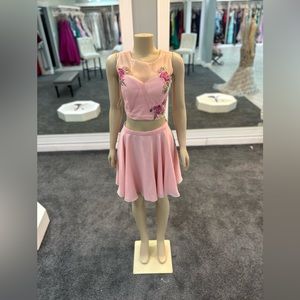 size 10. 2 piece. blush color. aline dress. embroidered flower prints